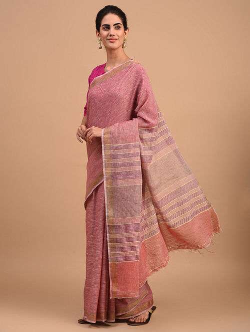 Linen Tissue Pink Pure Organic Handwoven Saree With Golden Border,pink Linen  Tisssue Saree,indian Saree,partywear Saree,blouse Stitching - Etsy